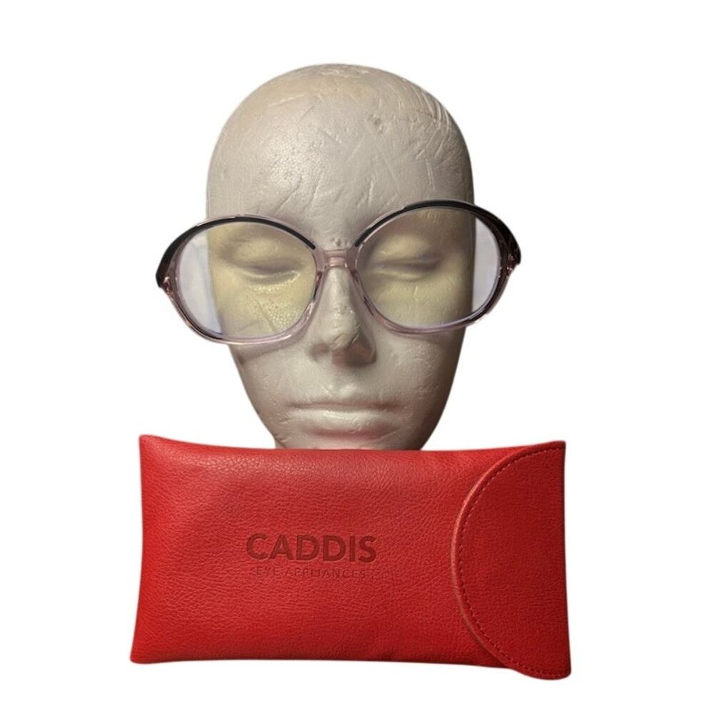CADDIS Orpheus Reading Glasses 2.00 Blue Light Readers Clear Pink Round Frames
